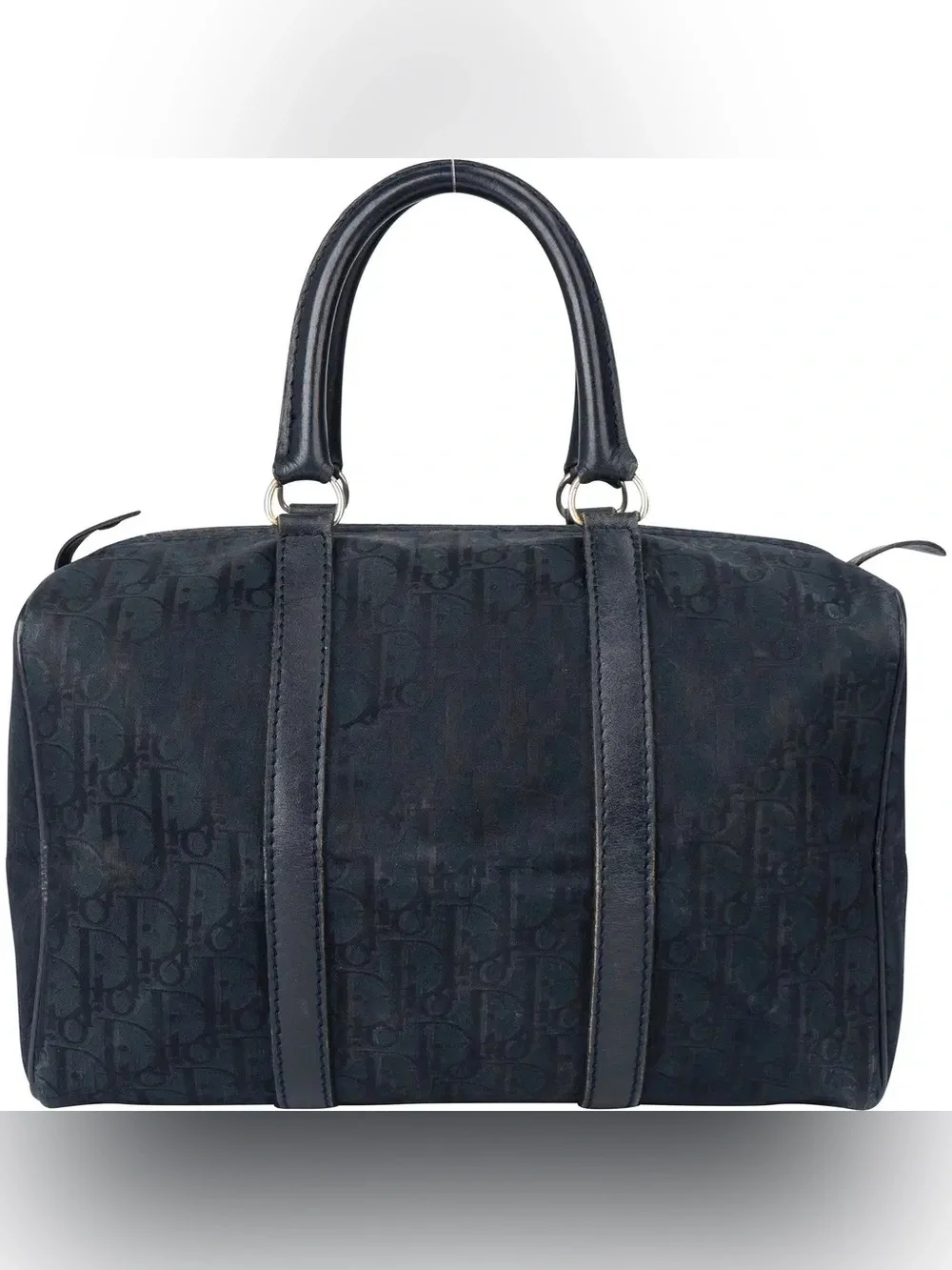 Christian Dior Boston Bag Suede Navy Silver Authentic